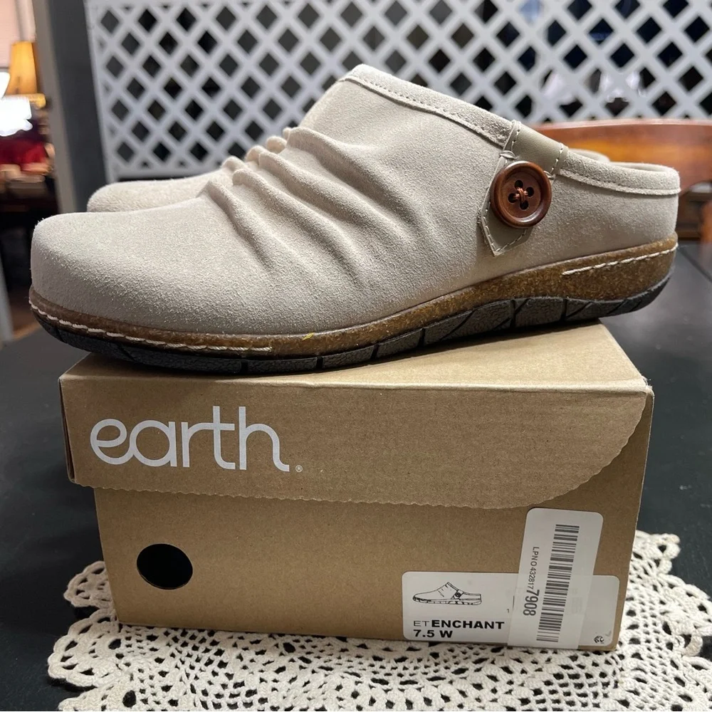 Earth Taupe Slip-On Mules with Button Accent - Picture 10 of 14